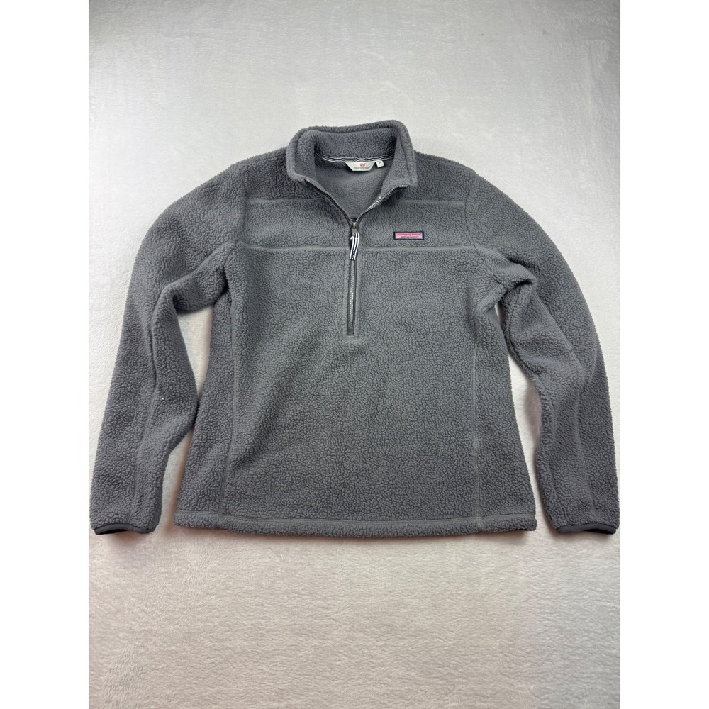 Vineyard Vines Grey Sherpa Fleece 1/4 Zip Pullover Sweater Size M preppy